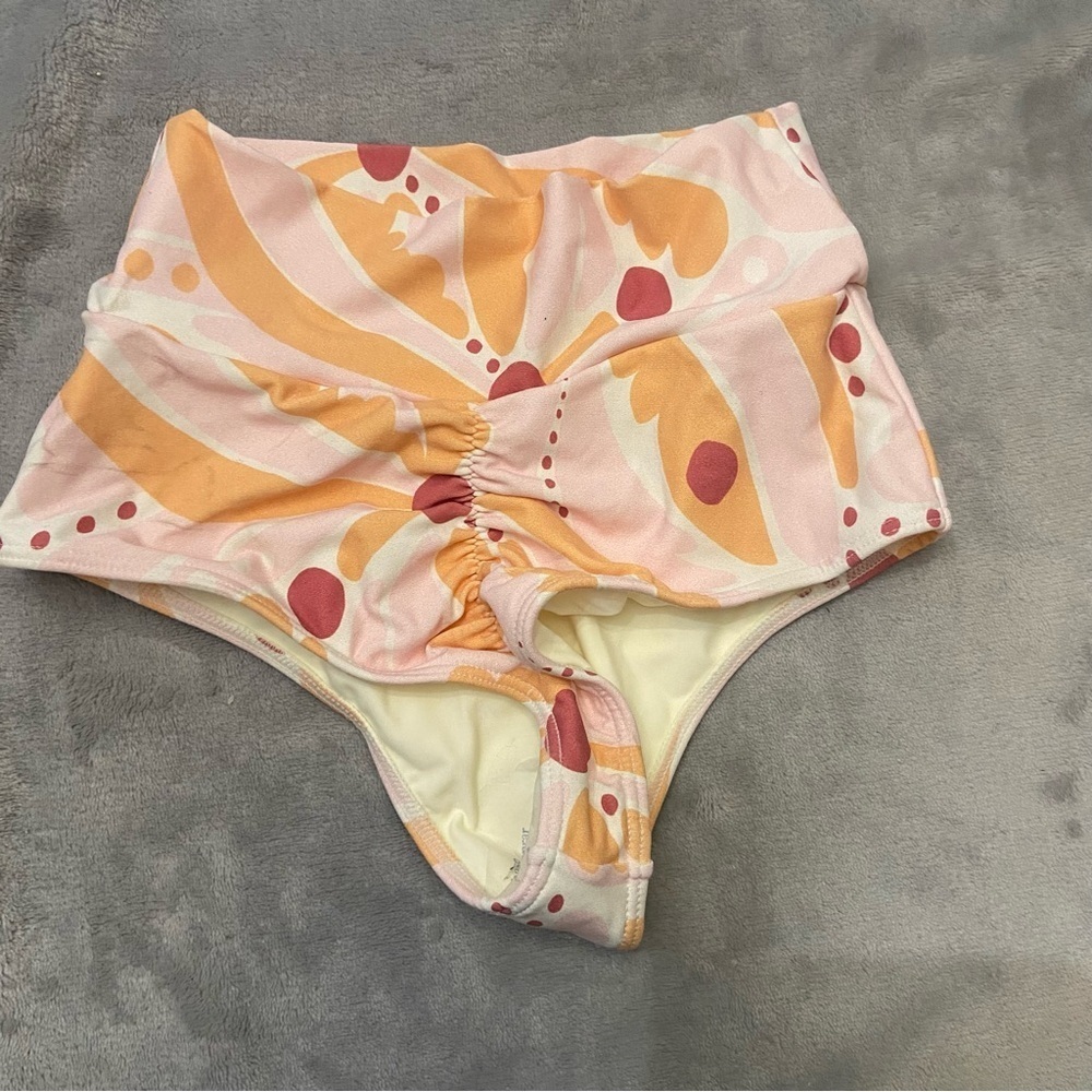 New! Montce BOTTOMS Pink Orange Palmas High Rise Bikini Bottom 4996 - Picture 7 of 8